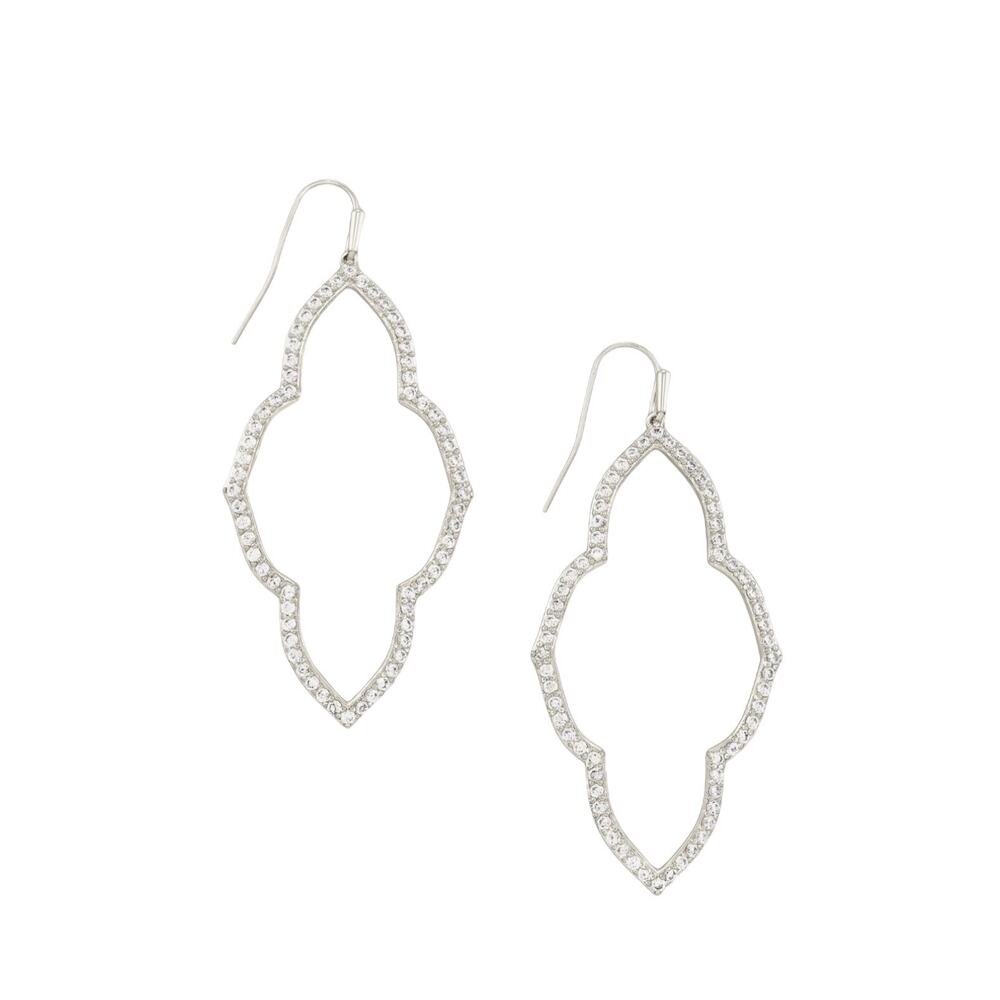 New! Kendra Scott Abbie Silver Open Frame Earrings in White Crystal - Picture 2 of 4
